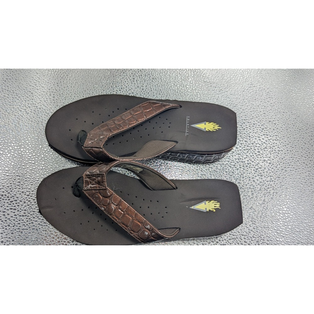 Volatile Brown Crocodile Embossed Platform Flip Flops Wedge Sandal Womens Size 7